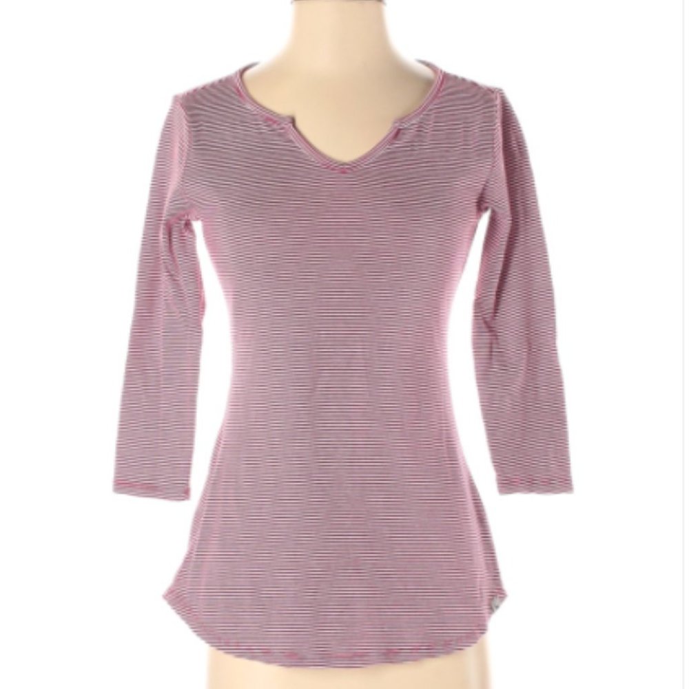 [Eddie Bauer] Red and White Striped 3/4 Sleeve -XS
